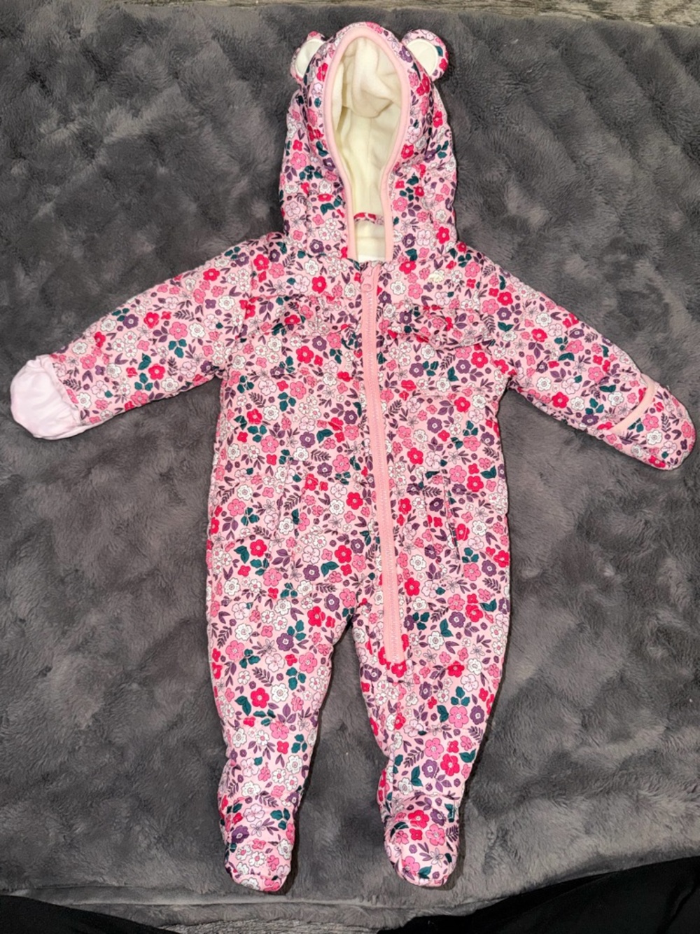 BearPaw Pink Floral Hooded puffer snowsuit